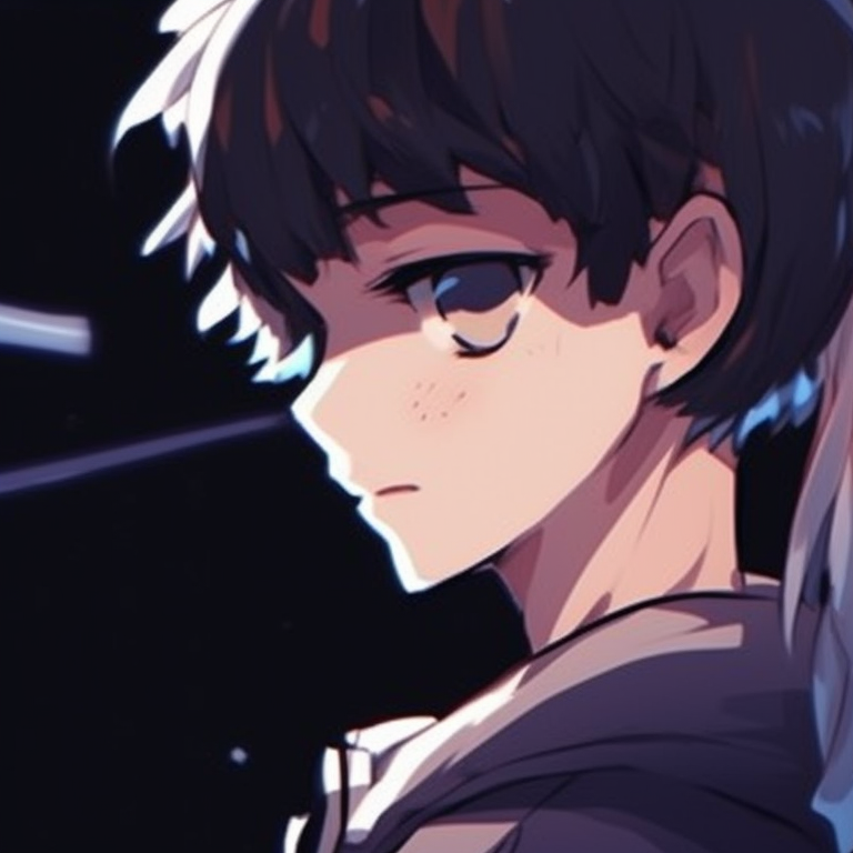 Two characters with glowing eyes, cool hues and striking contrast aesthetic friends matching pfp pfp for discord.