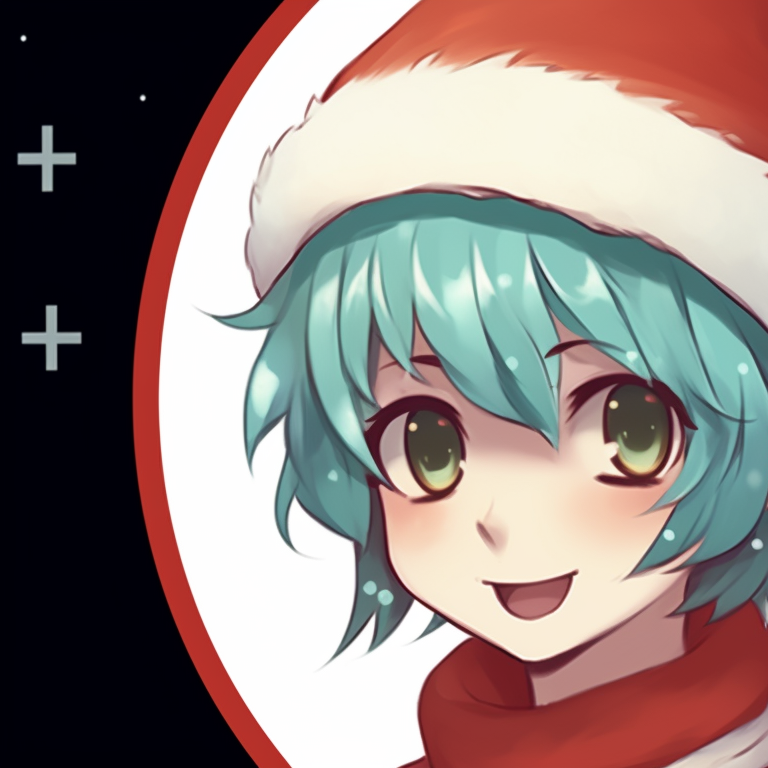 Two characters wearing Santa hats, peaceful expressions and cool colors. matching christmas pfp ideas for discord server pfp for discord.