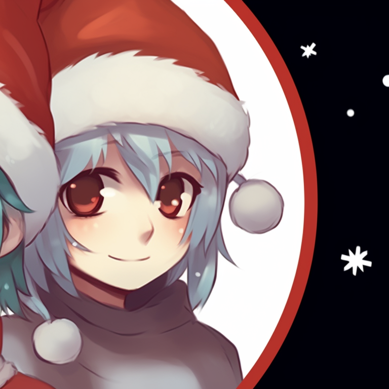 Two characters wearing Santa hats, peaceful expressions and cool colors. matching christmas pfp ideas for discord server pfp for discord.