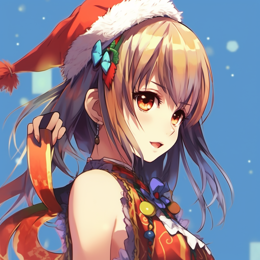 Kawaii-style anime girl with Christmas elements, simple shapes and bold lines with pop colors. anime girl characters