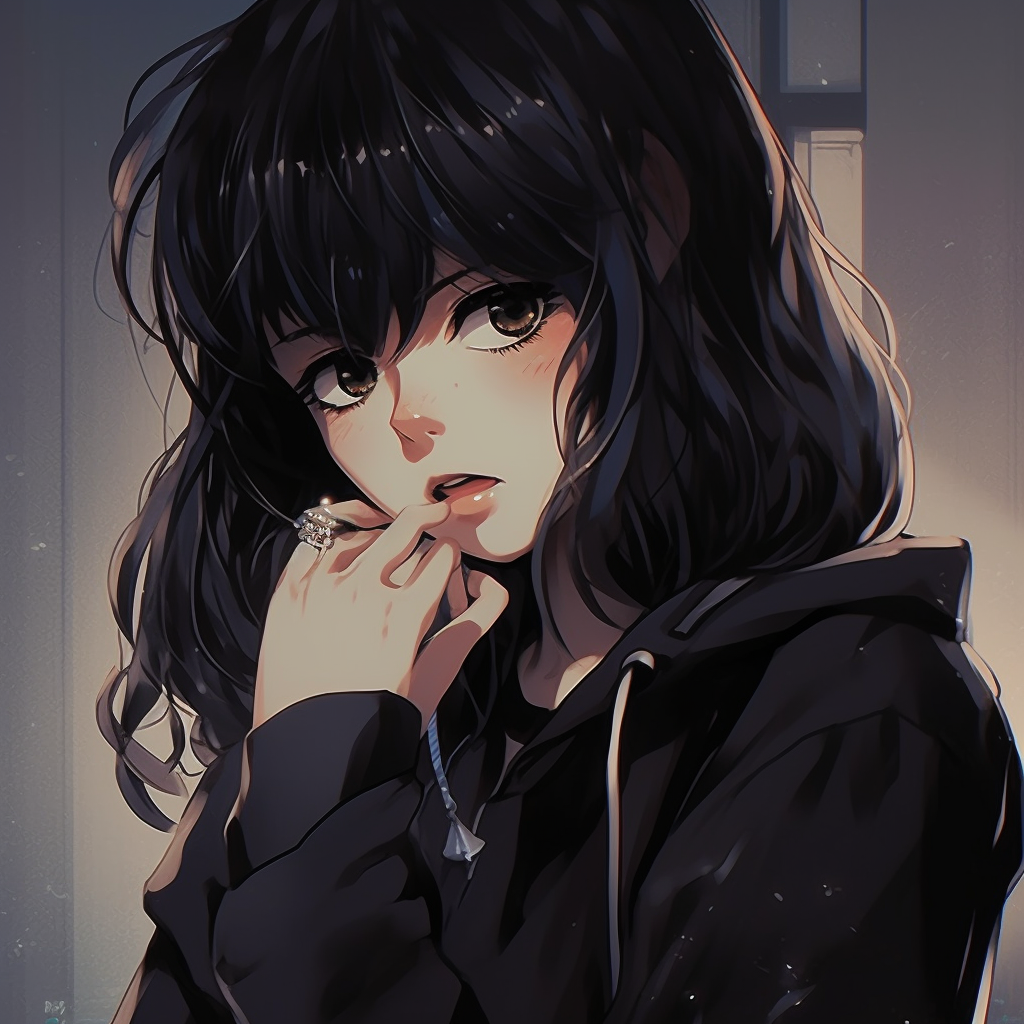 Anime girl with an edgy look and ethereal aura, dark tones and subtle gradients. anime matching pfp for girlsHD, free download