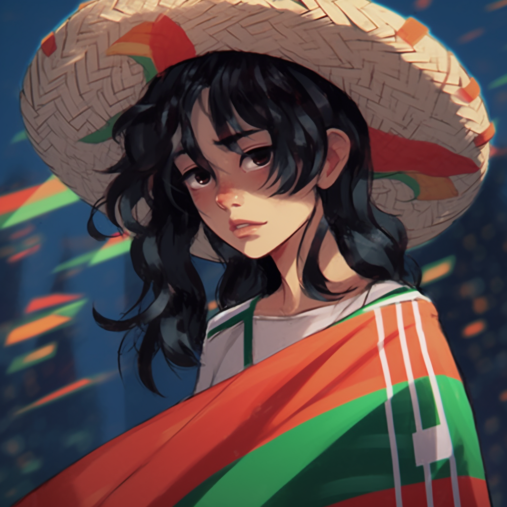 Anime girl painted in the style of Día de los Muertos sugar skulls, detailed with vibrant colors and intricate patterns. beautiful mexican pfp girls pfp for discord.