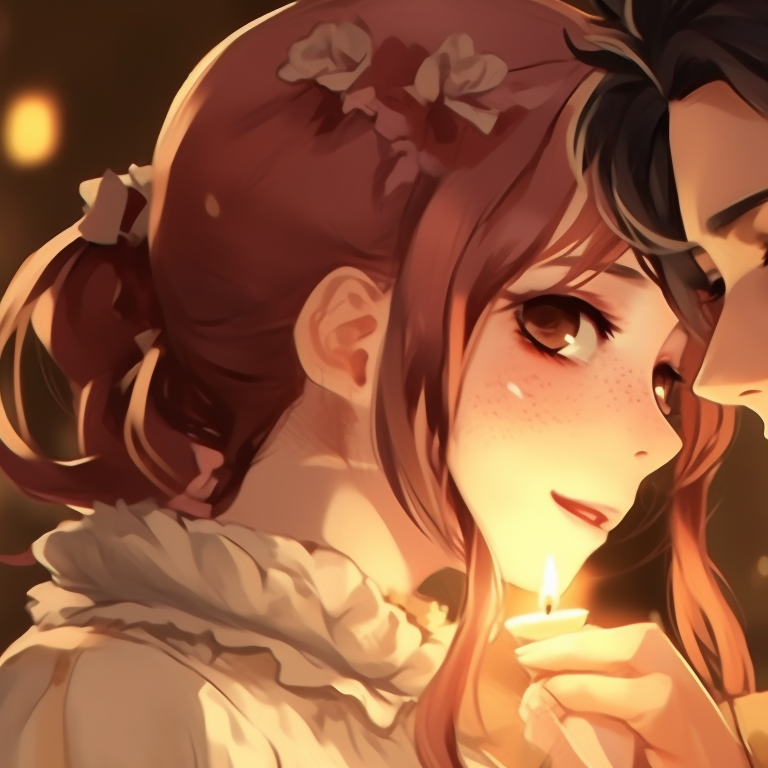 Two characters with magical accessories, detailed lining and dark color tones, trapped in a magical sphere. anime theme matching couples pfp for halloween pfp for discord.