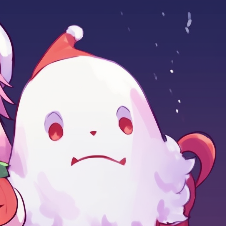Two ghost characters in Christmas attire, festive colors and soft shading. fun ideas for matching cute ghost christmas pfp pfp for discord.