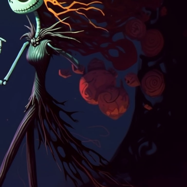 Two characters in shadow-eyed character style, vibrant color palette, standing back-to-back. creating matching pfp with nightmare before christmas halloween theme pfp for discord.