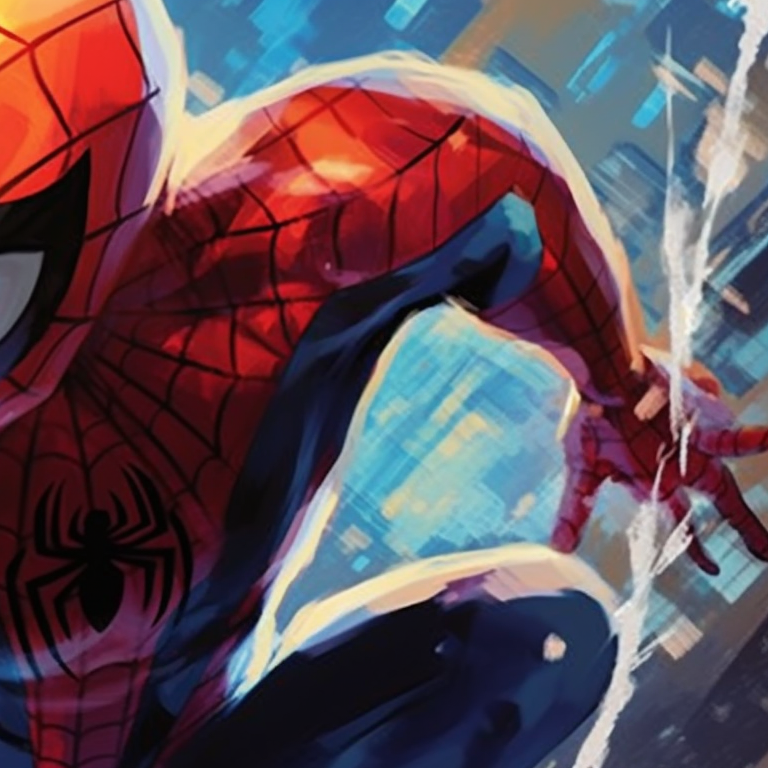 Three Spiderman characters in powerful action poses, vivid colors and a city backdrop. spiderman trio matching pfp pfp for discord.