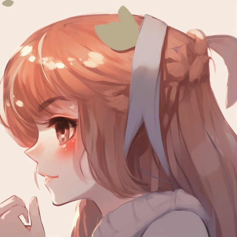 Two characters whispering, warm hues and subtle blush details. pfp matching for couple models pfp for discord.