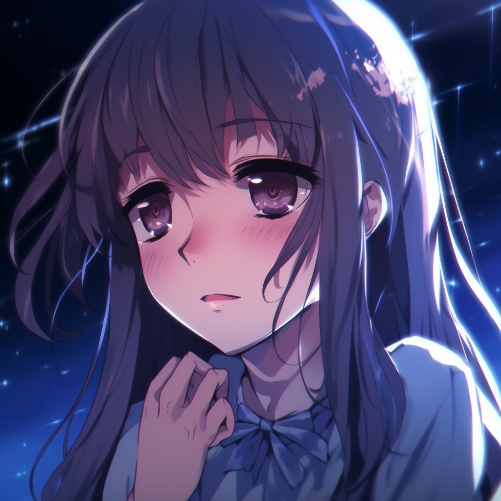 Close-up photo of a sorrowful android shedding tears, metallic textures and shimmering tears contrast each other. sad crying anime pfp pfp for discord.