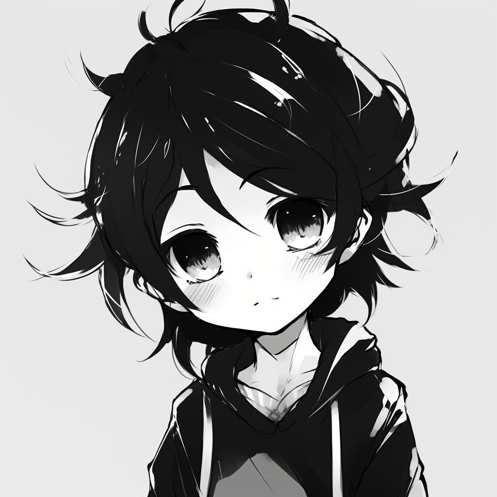 Anime character presented in simple art style, focus on black and white contrasts. popular cute black and white anime pfp pfp for discord.