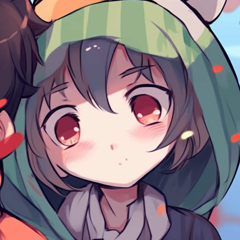 Two characters playfully without confrontation, vibrant colors and casual clothing. character based matching pfp pfp for discord.