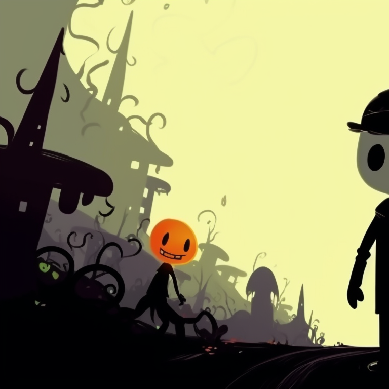 Two stickman characters dressed as spooky beings, one as a vampire and the other as a werewolf, with distinct accessories and cool toned colours. halloween themed stickman pfp pfp for discord.