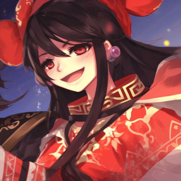 Two characters in festive attire, vibrant colors and elaborate detail, raising a toast. unique matching hu tao christmas pfp pfp for discord.