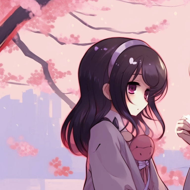 Two characters, standing side by side, looking at the moon, cool colors with shimmering lights. girl x girl cute matching pfp pfp for discord.