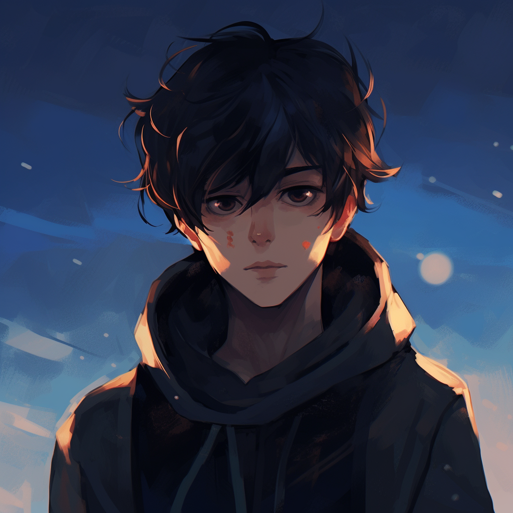 Cloaked anime figure in darkness, minimalist style with sharp lines. dark anime guy pfp styles pfp for discord.