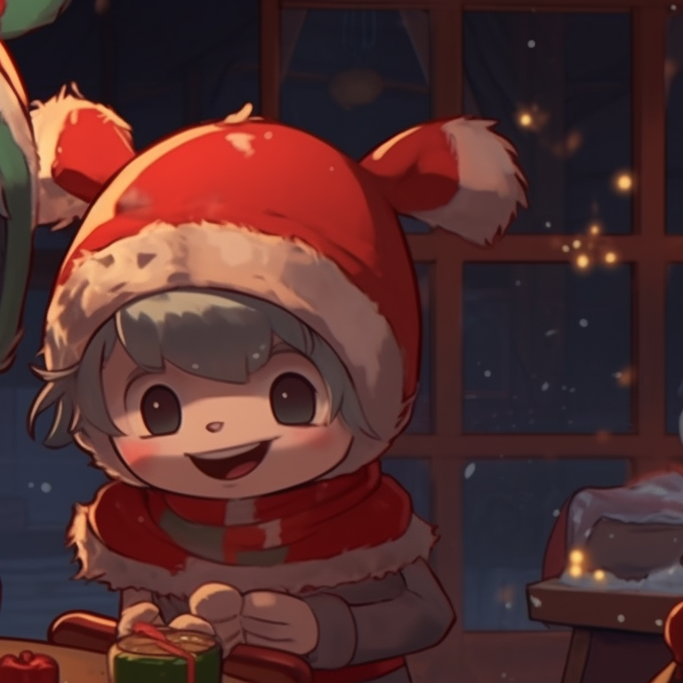 Two characters in matching elf outfits, striking playful poses, amidst a toy-filled workshop. clever matching christmas cartoon pfp ideas pfp for discord.