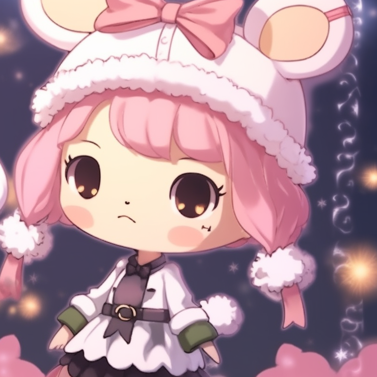 My Melody characters, saturated hues, sharing a Christmas pudding. unique matching my melody pfp for christmas pfp for discord.