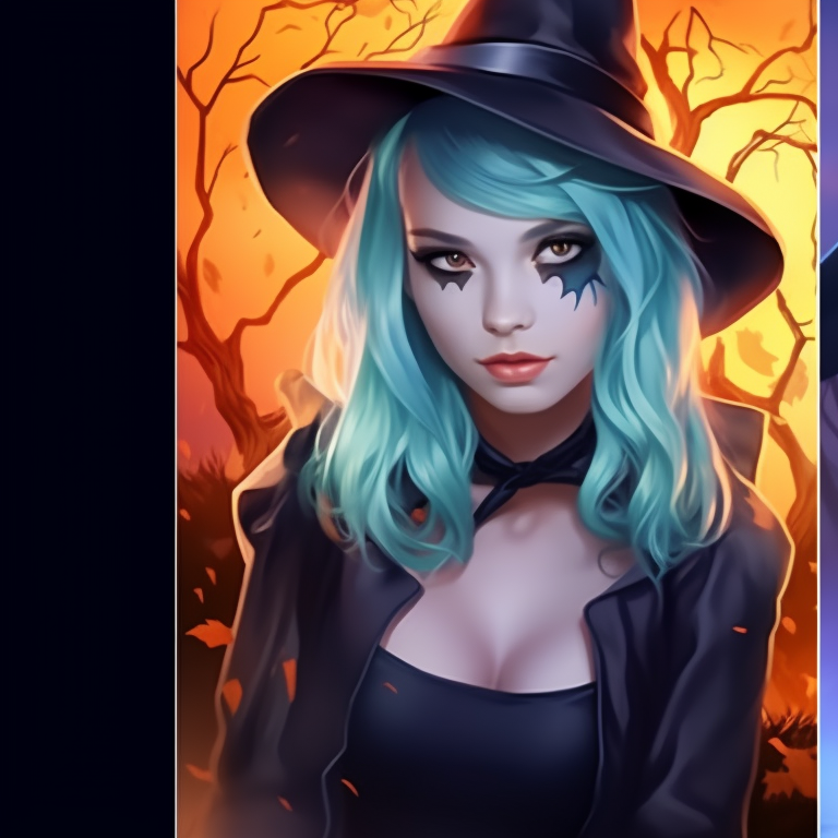 Two characters holding carved pumpkins, ambient lighting and playful grins. halloween theme matching pfp creation pfp for discord.