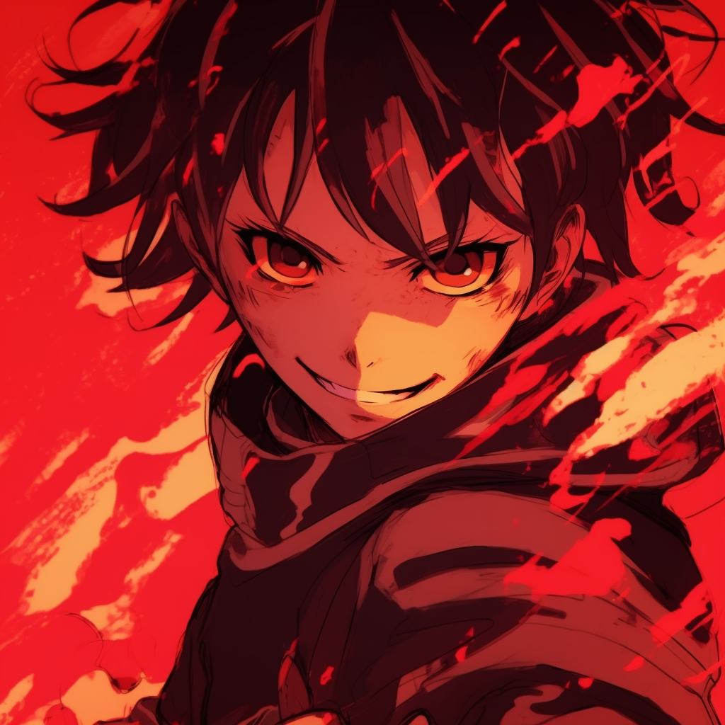 Detailed portrait of Tanjiro Kamado, showcasing the character's design and fiery colors. excellent red anime pfp selection