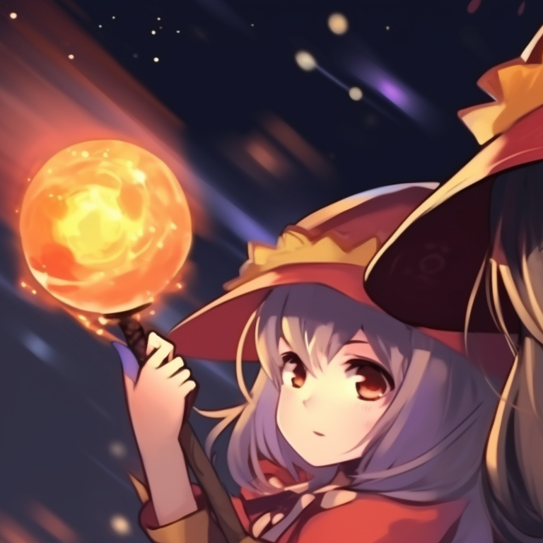Two characters under a Christmas themed starlit sky, emphasized by a mixture of cool and warm colors and innocent expressions. matching megumin christmas pfp choices pfp for discord.