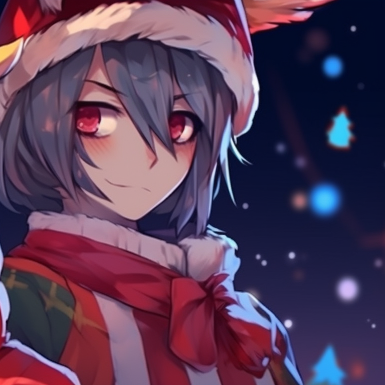 Two characters in matching festive masks and clothing, vibrant colors and bold lines. matching mask christmas pfp outfit ideas pfp for discord.