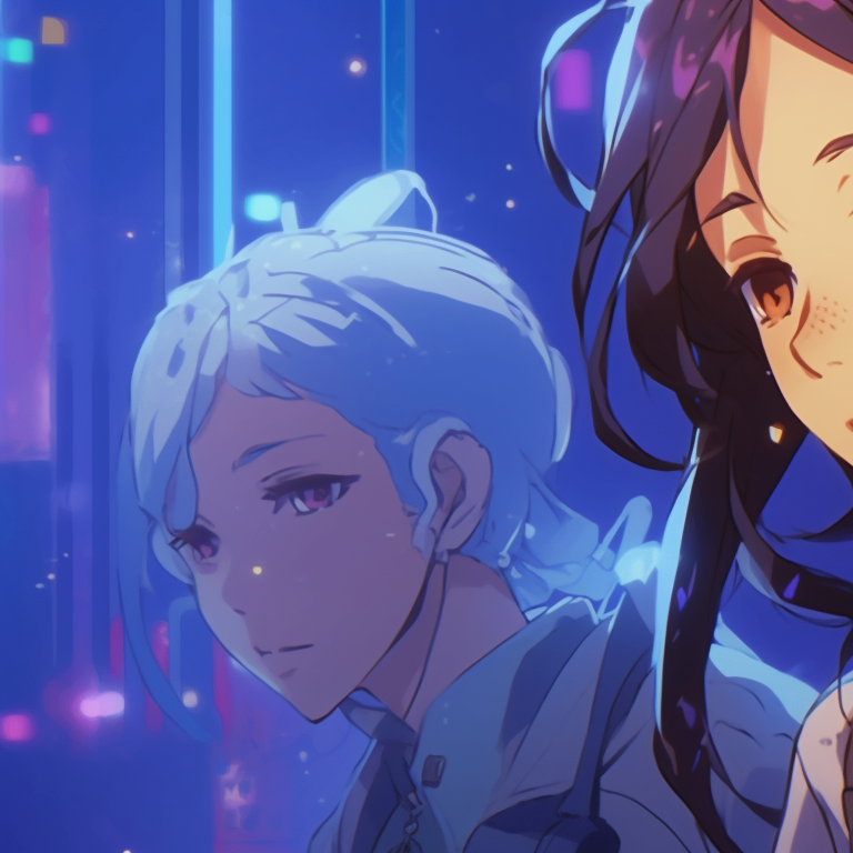 Two space-themed characters, stargazing, detailed cosmic scenery and radiant hues. iconic matching gif pfp styles pfp for discord.