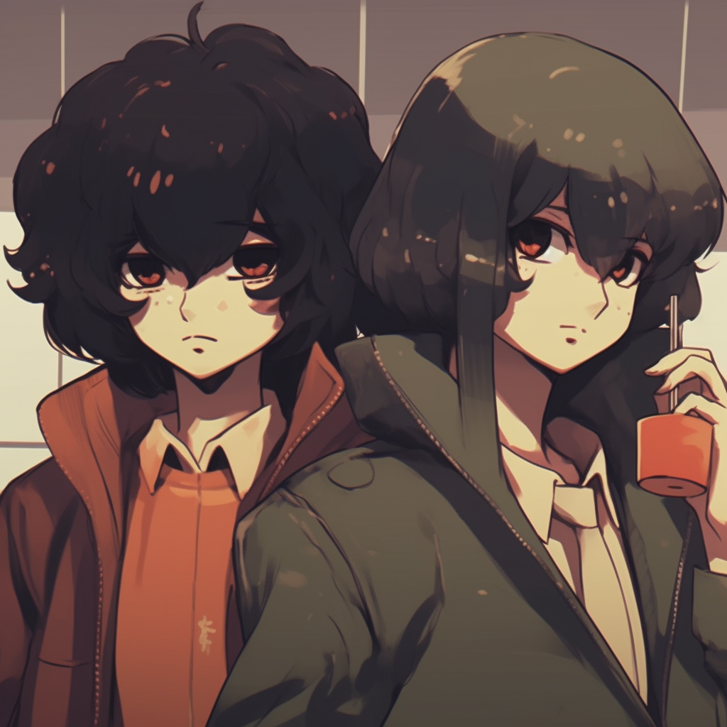 Spike Spiegel and Jet Black together, retro aesthetic with a focus on character expressions. classic anime matching pfp for best friends