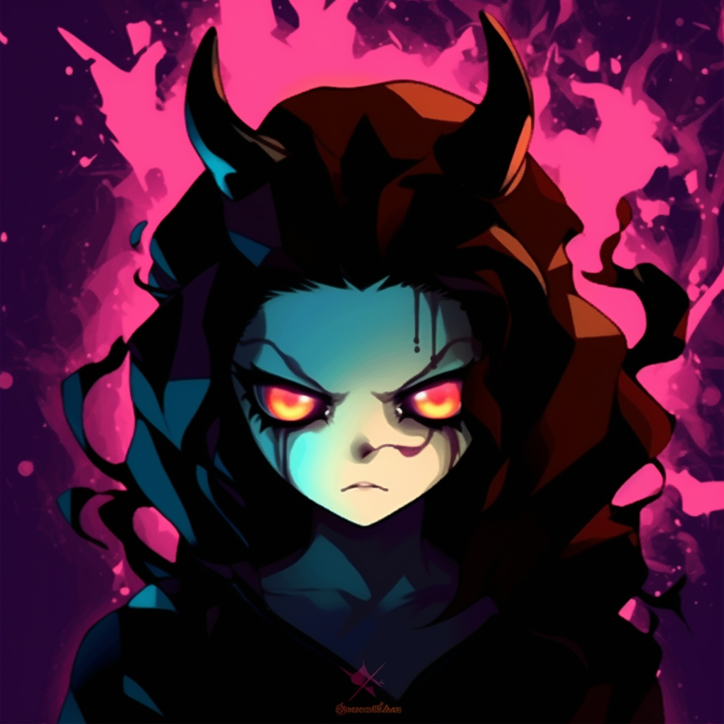 Nezuko Kamado in her demon form, saturated colors and intense eyes. stylish animated pfp