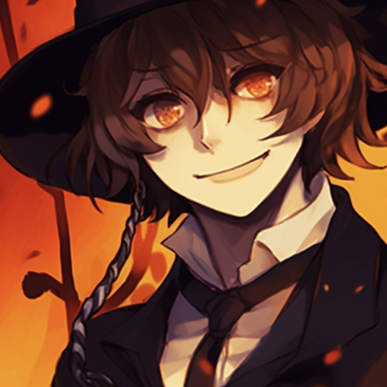 Two characters, Dazai and Chuuya, highlighted against a Halloween-themed backdrop, vibrant colors and gothic motifs. matching pfp dazai chuuya halloween theme pfp for discord.