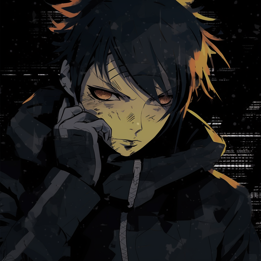 Mysterious side-profile of Naruto, accentuated with grunge art style and shadowy backdrop. trending grunge anime pfp