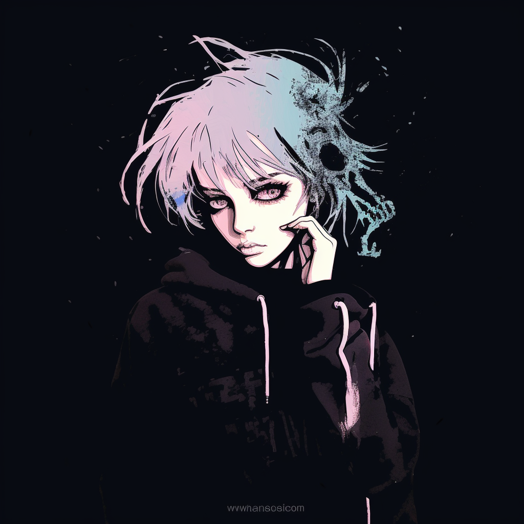 Anime character silhouette with grunge textures and high contrast. artistic grunge aesthetic pfp pfp for discord.