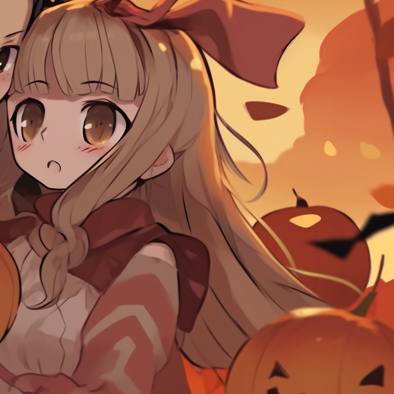 Zenitsu and Nezuko under a harvest moon, rustic colors and romantic setting. zenitsu and nezuko halloween artwork pfp for discord.