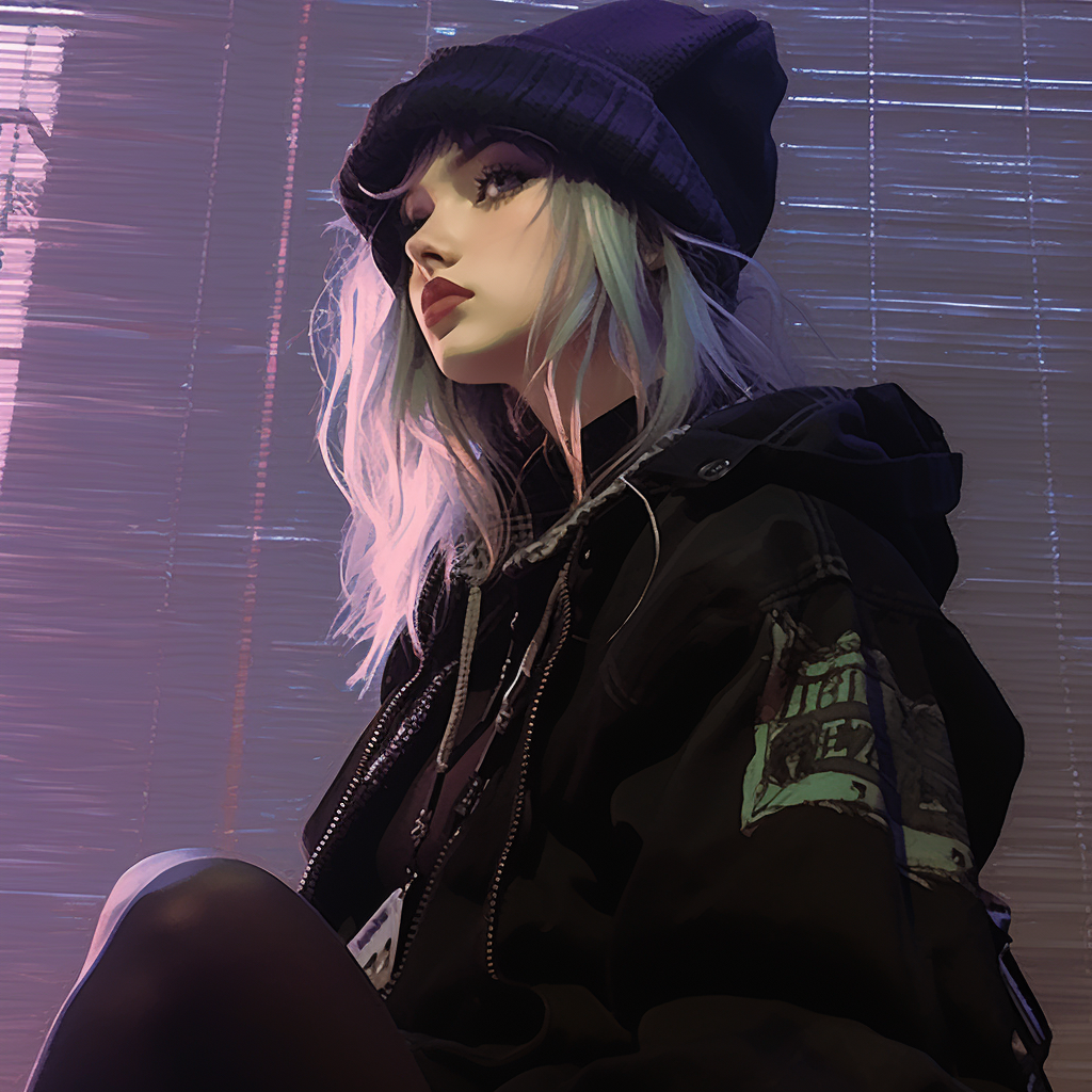 Anime character designed in grunge style, focusing on distressed textures and saturation contrasts. trends in grunge aesthetic pfp pfp for discord.