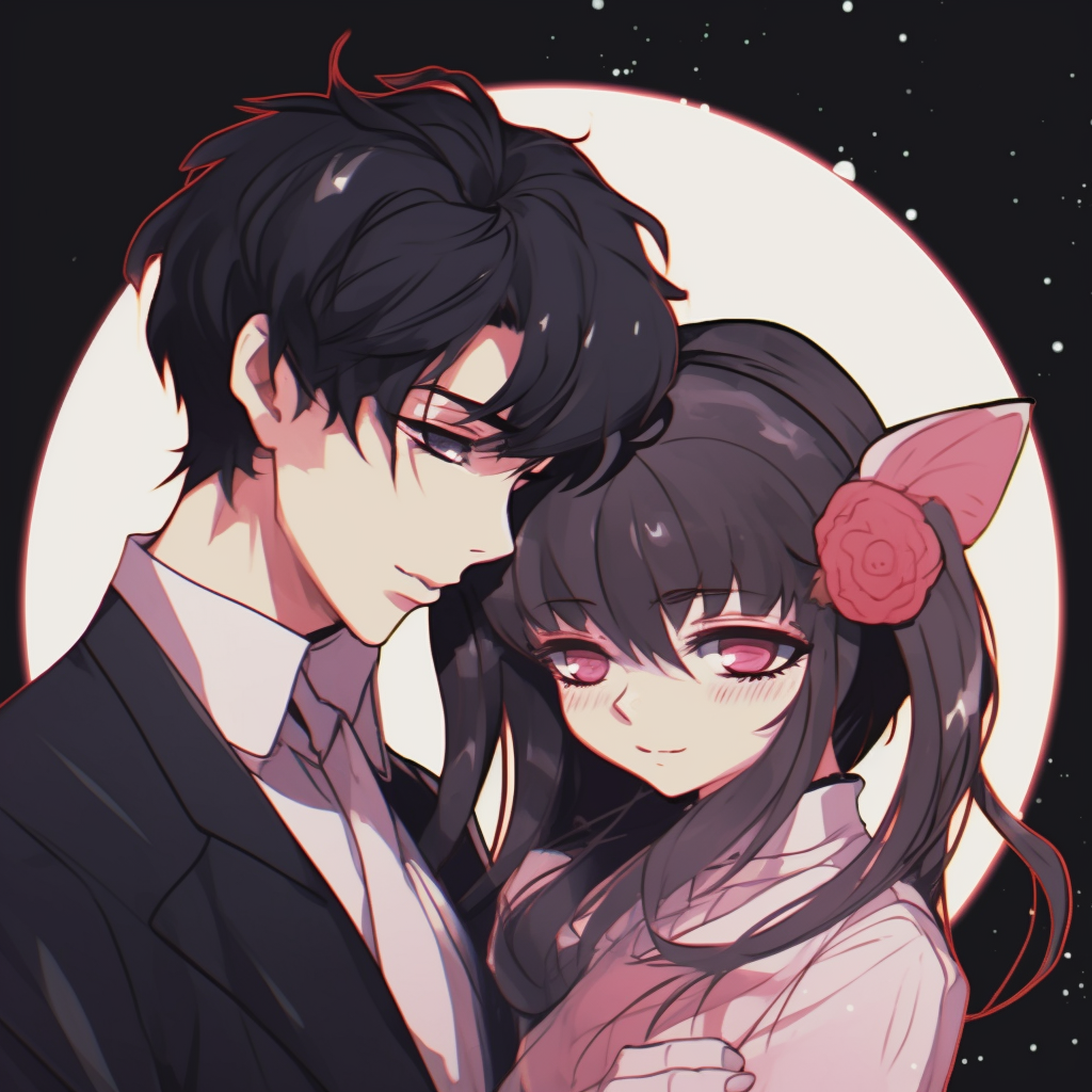 Sailor Moon and Tuxedo Mask, placed in a profile picture with a balance of pastel and deep colors. unisex anime matching pfpHD, free download