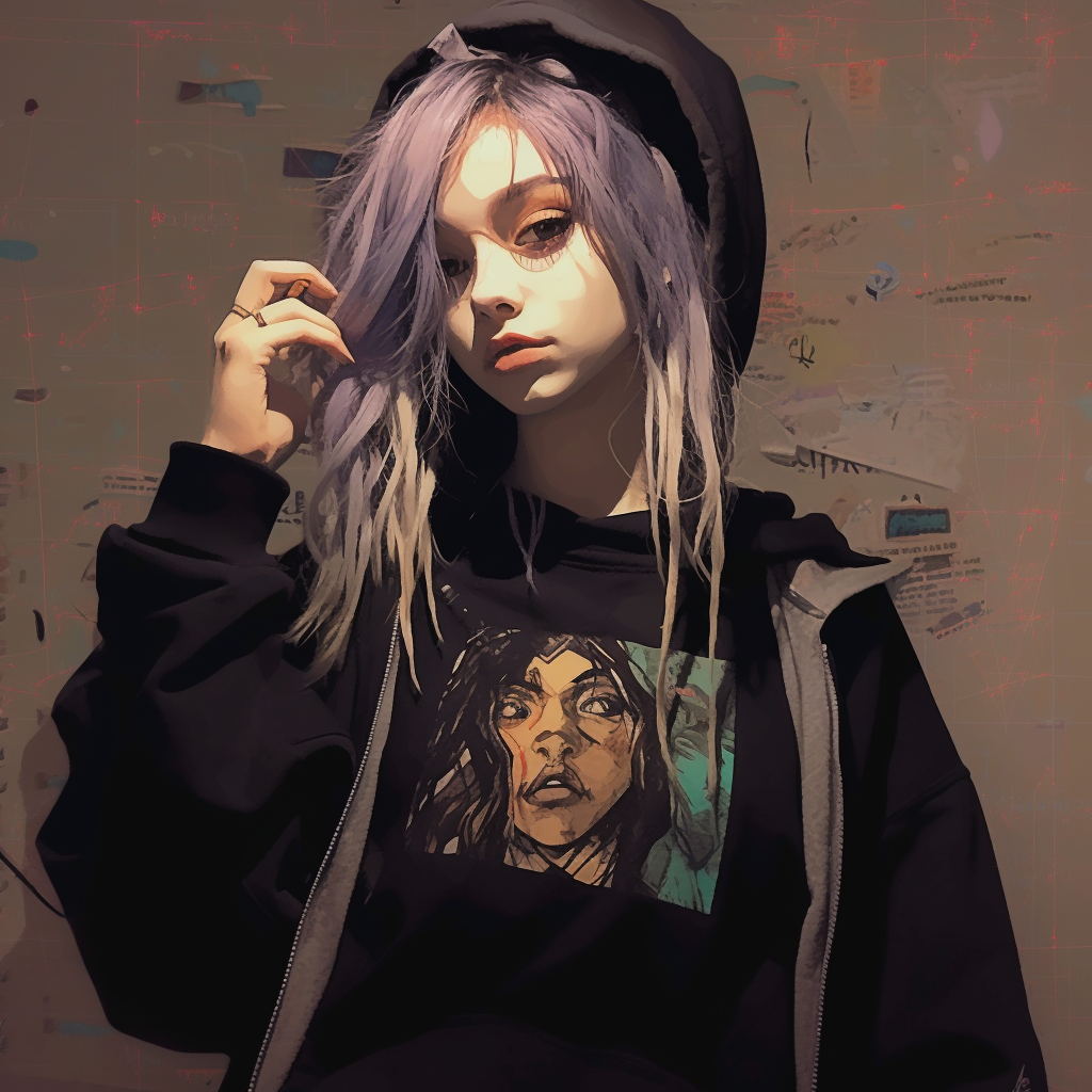 Stylized animated character with strong grungy vibes, thick, gritty outlines and textured shading. grunge aesthetic pfp ideas pfp for discord.