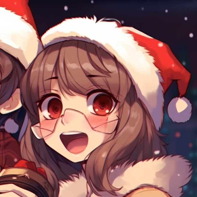 Two characters in knitwear, fine lines and cool winter tones, standing against a coffeehouse backdrop. hipster matching preppy christmas pfp pfp for discord.