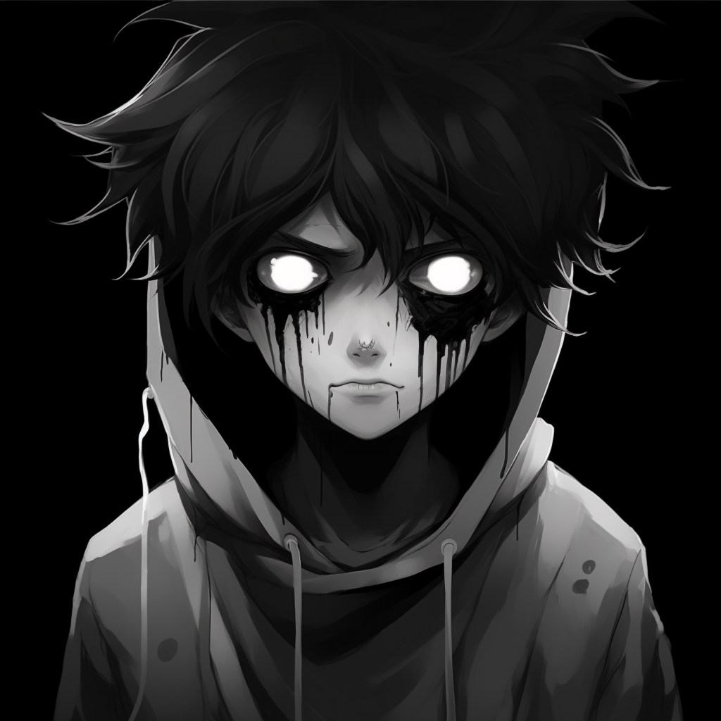 A disturbing anime profile, utilizing a dark colour palette and ominous undertones. creepy scary anime pfp pfp for discord.