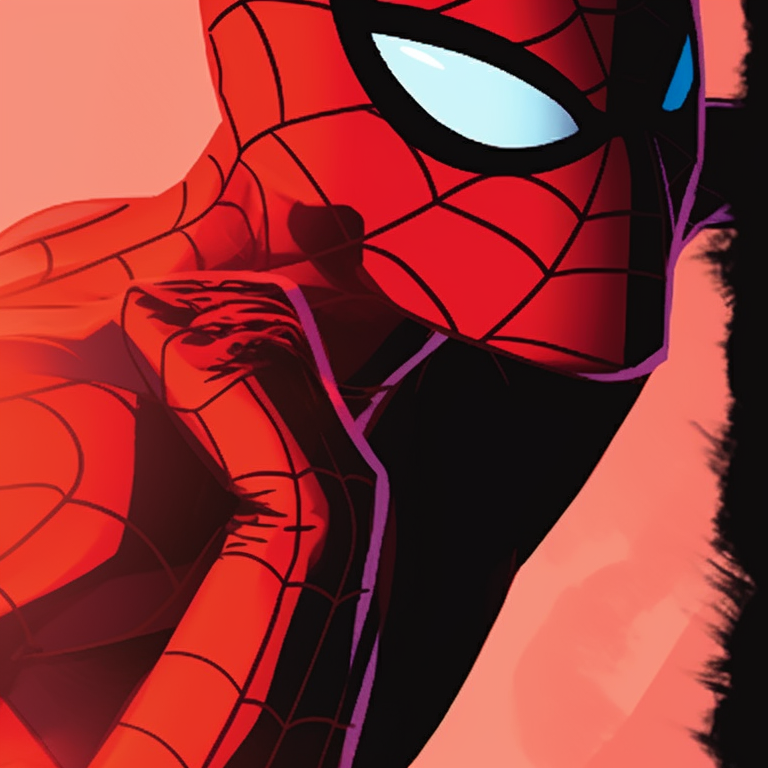 Close up of Spiderman characters with their web-shooters, detailed lines and bright colors. spiderman matching pfp images pfp for discord.