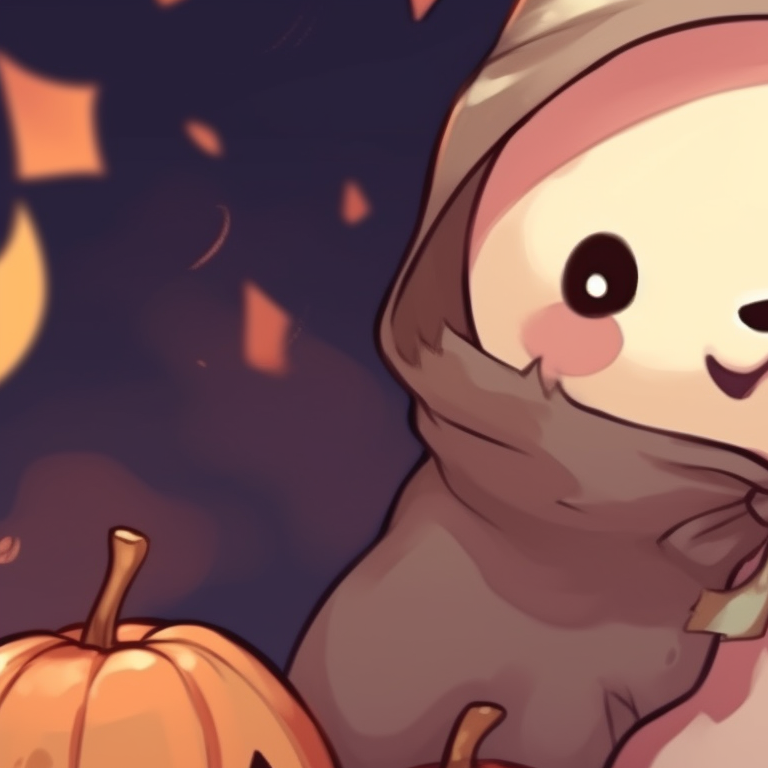 Two characters with pumpkins, mid-tones, detailed costumes. milk and mocha bear matching profile picture halloween theme inspiration pfp for discord.