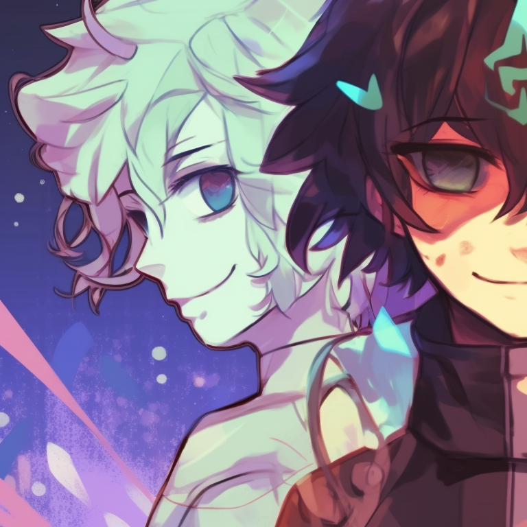 Three partners in space-themed attire, standing against a galaxy backdrop. cool matching trio pfp designs pfp for discord.