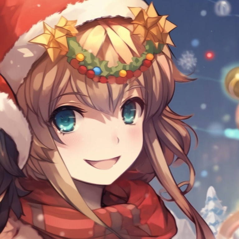 Two characters in holiday-inspired outfits, vibrant colors, and decorative details. beautiful matching christmas pfp anime pfp for discord.