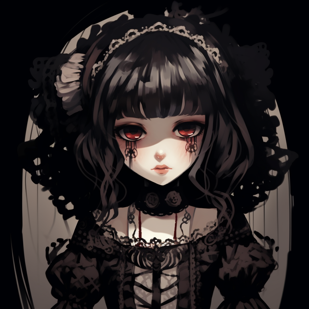 Anime character exuding gothic vibes with bat wings, adding a supernatural theme to the character’s overall appearance. anime girl goth pfp