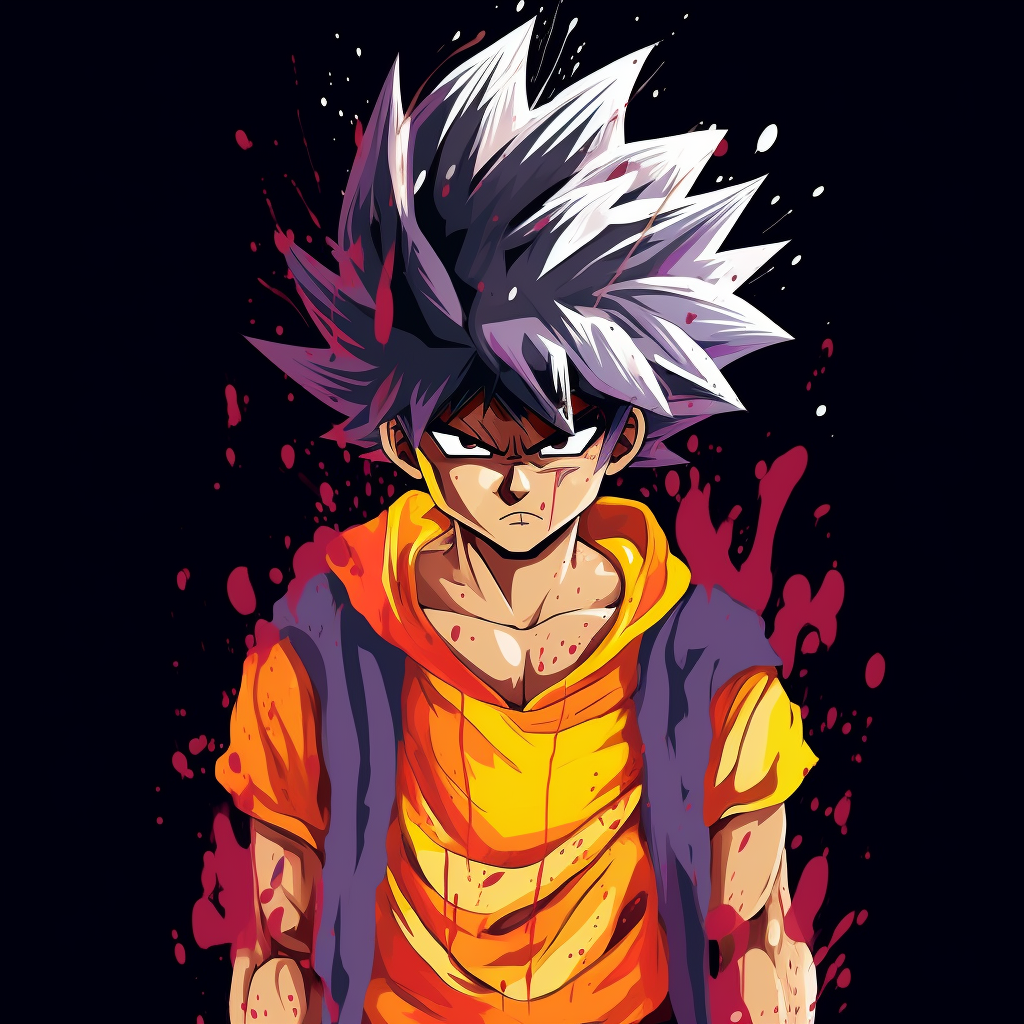 Super Saiyan transformation scene in drip-style, fiery aura with strong outlines. pfp ideas drippy anime style pfp for discord.