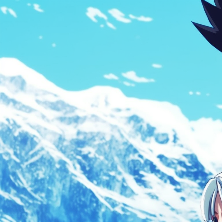 Bulma and Vegeta standing in a snowy landscape, strong contrasting colors and dynamic poses. christmas dragonball bulma and vegeta aesthetic pfp pfp for discord.