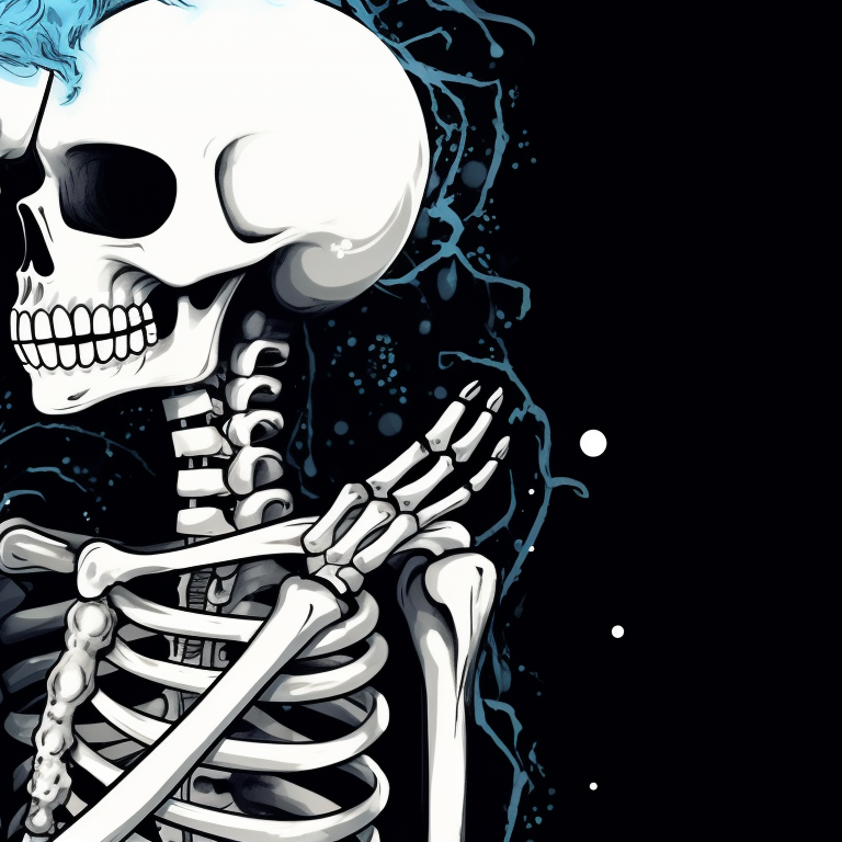 Skeleton characters, singing Christmas carols, their foreheads touching intimately. cute pfps of kissing skeletons - christmas edition pfp for discord.