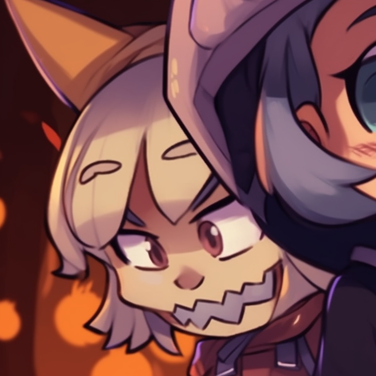 Luz and Amity holding a pumpkin treat, vibrant colors and cartoon-style rendering. creative luz and amity matching pfp for halloween pfp for discord.