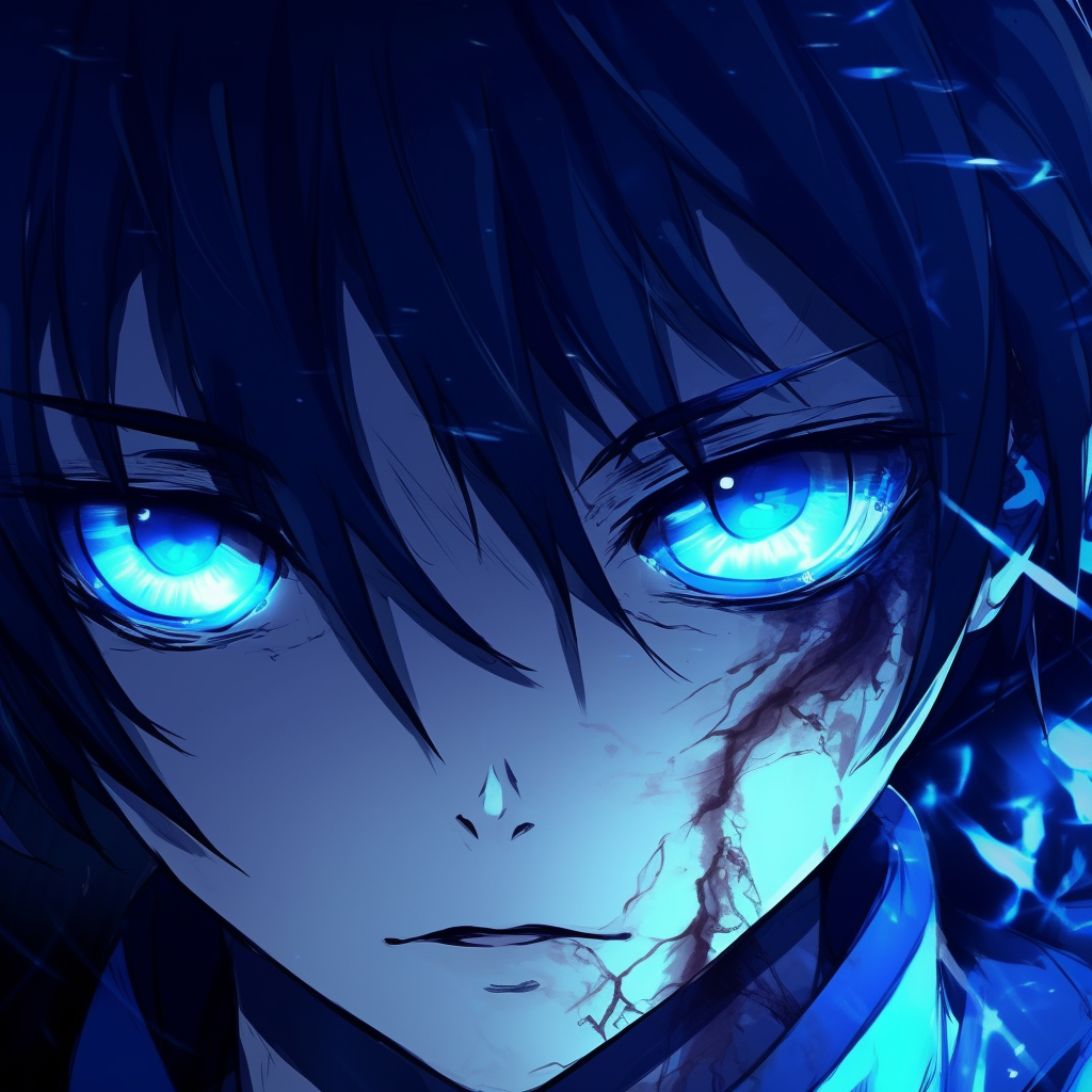 An anime character deep in thought with soothing blue tones dominating the scene. variety of blue anime pfp