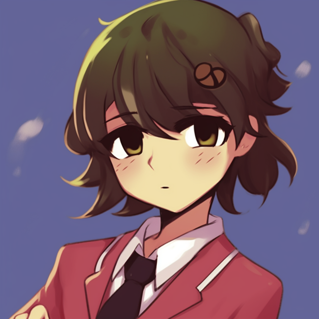 School uniform Haruhi profile, anime-style with warm tones. pfp for school girls pfp for discord.