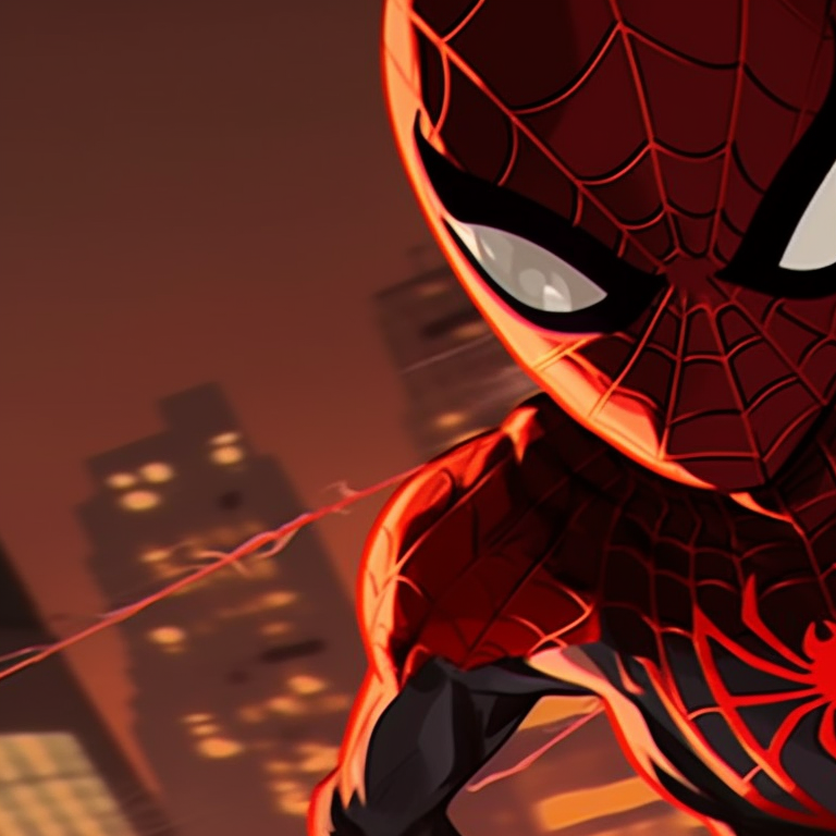 Spiderman and Gwen hanging out under the night city lights, intense colors and playful mood. spiderman and gwen matching pfp pfp for discord.