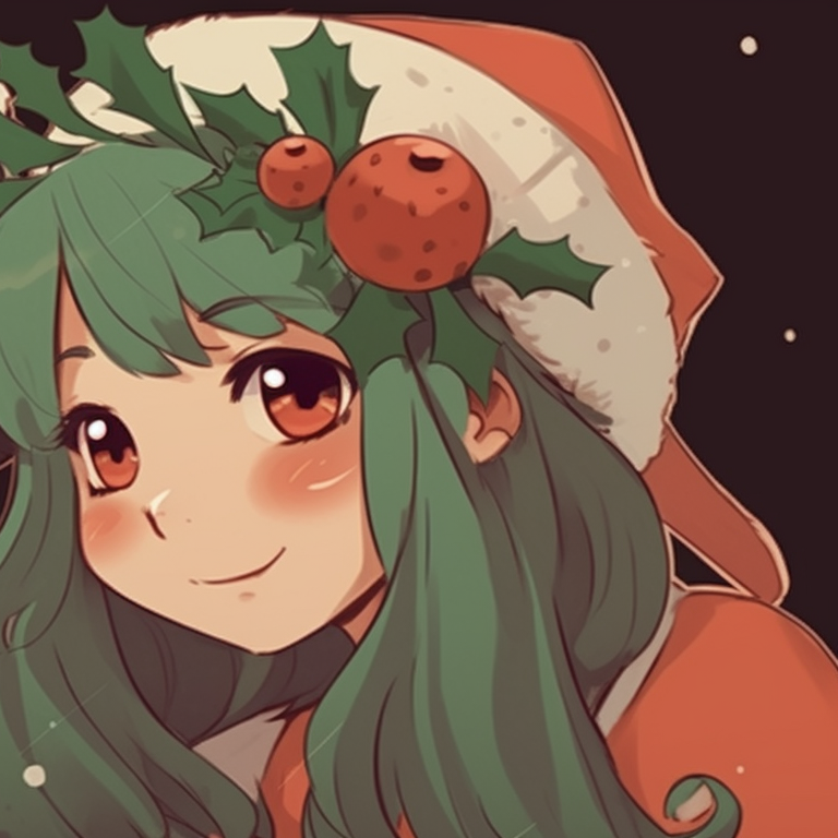 Two characters in animated Christmas sweaters exchanging gifts, chromatic aberration and color scheme indicative of a retro aesthetic vibe. matching retro aesthetic cartoon pfp christmas vibes pfp for discord.