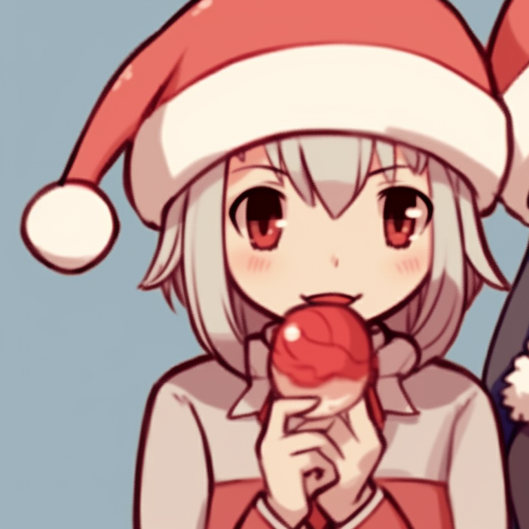 Two characters, minimalistic Santa outfits, warm colors and shared anticipation. minimalistic matching christmas pfp 2021 pfp for discord.